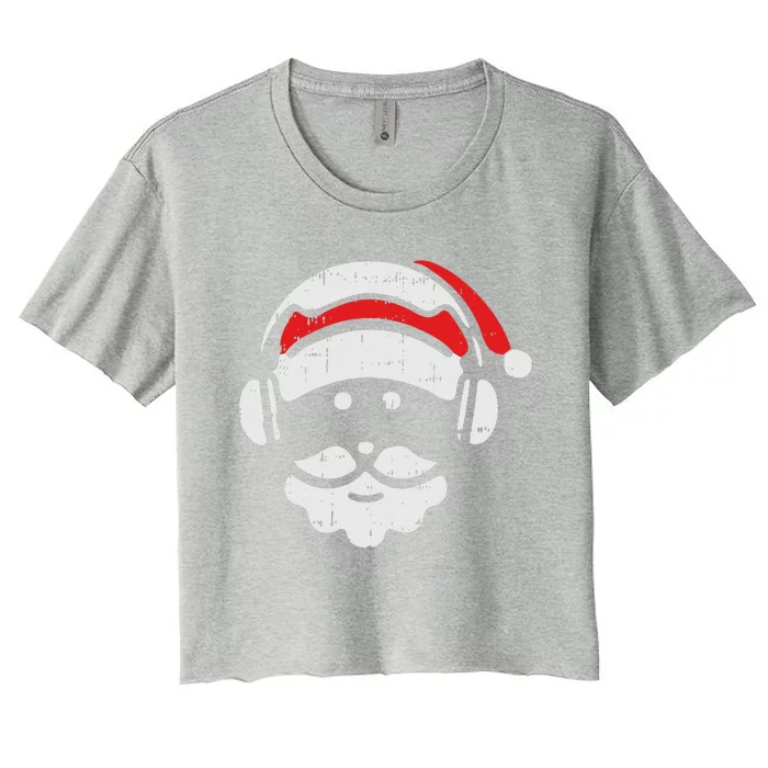 Gamer Santa Headphone Christmas Pajama Cool Gaming XMas Women's Crop Top Tee