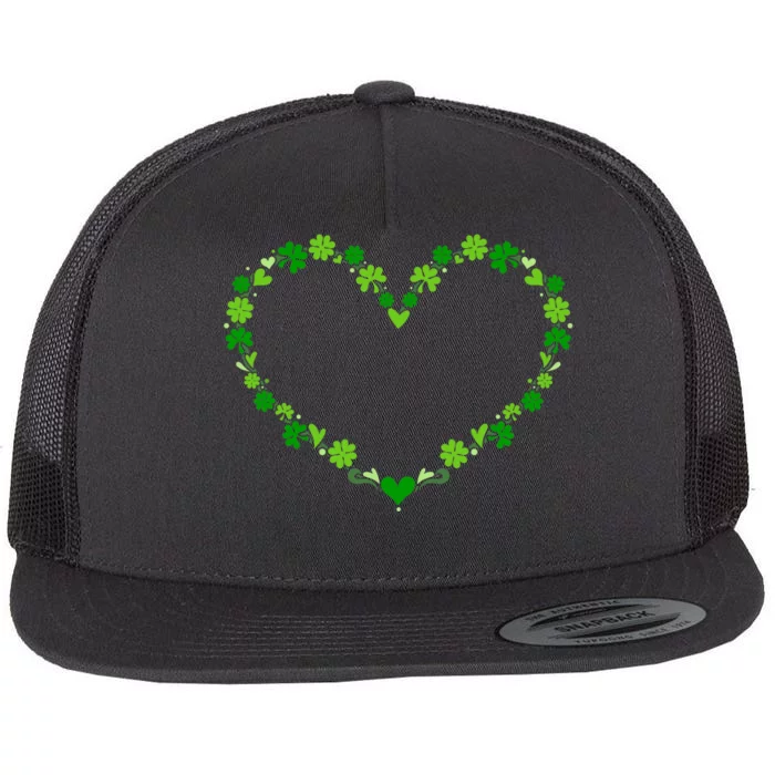 Green shamrock heart for St Patricks day celebration outfit Flat Bill Trucker Hat