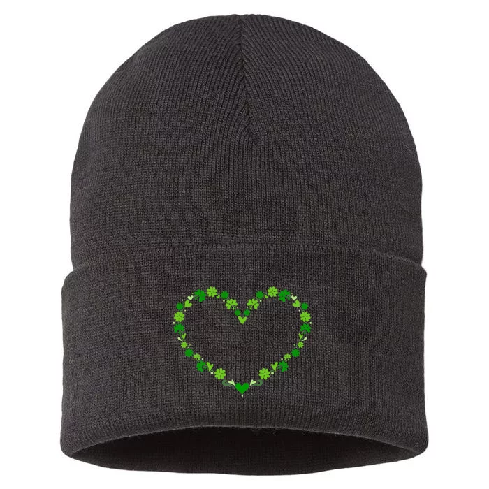 Green shamrock heart for St Patricks day celebration outfit Sustainable Knit Beanie