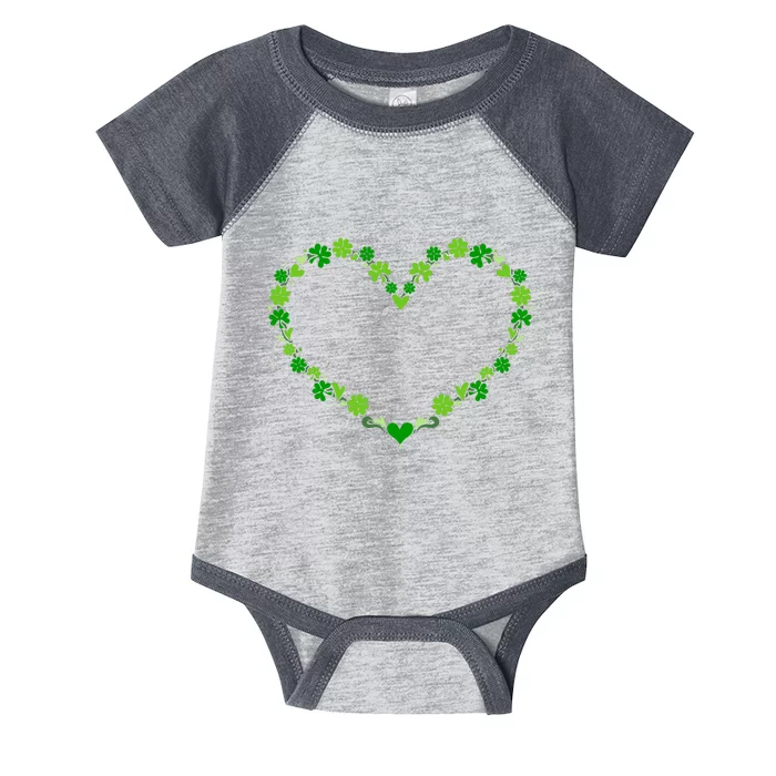 Green shamrock heart for St Patricks day celebration outfit Infant Baby Jersey Bodysuit