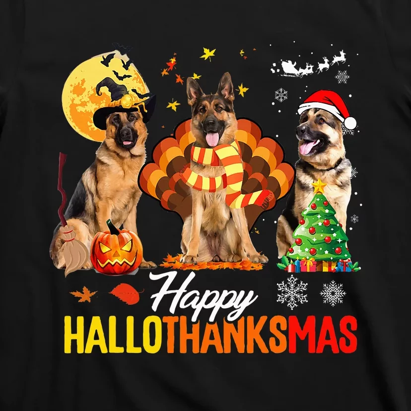 German Shepherd Hallothanksmas Halloween Thanksgiving Xmas T-Shirt