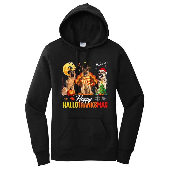 German Shepherd Hallothanksmas Halloween Thanksgiving Xmas Women's Pullover Hoodie