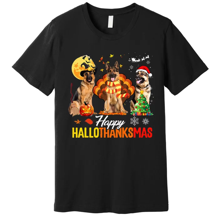 German Shepherd Hallothanksmas Halloween Thanksgiving Xmas Premium T-Shirt