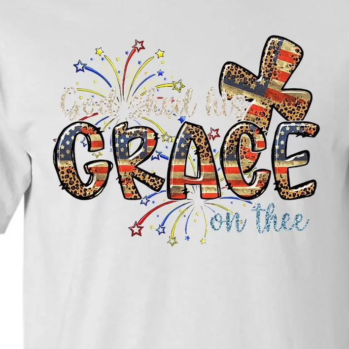 God Shed His Grace On Thee Leopard American Flag 4th Of July Tall T-Shirt