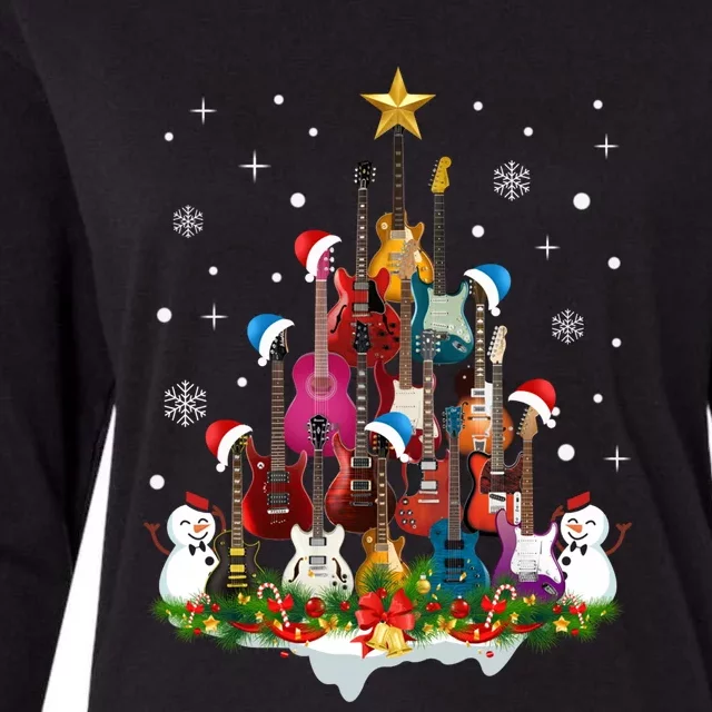 Guitar Santa Hat Christmas Tree Funny Music Loves Xmas Meaningful Gift Womens Cotton Relaxed Long Sleeve T-Shirt