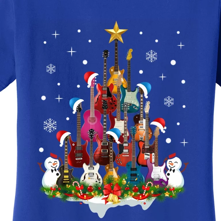 Guitar Santa Hat Christmas Tree Funny Music Loves Xmas Meaningful Gift Women's T-Shirt