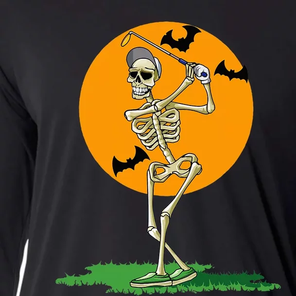 Golfing Skeleton Halloween Golf Halloween Golfer Cooling Performance Long Sleeve Crew