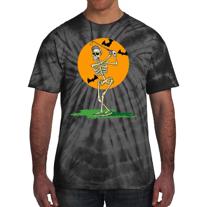 Golfing Skeleton Halloween Golf Halloween Golfer Tie-Dye T-Shirt