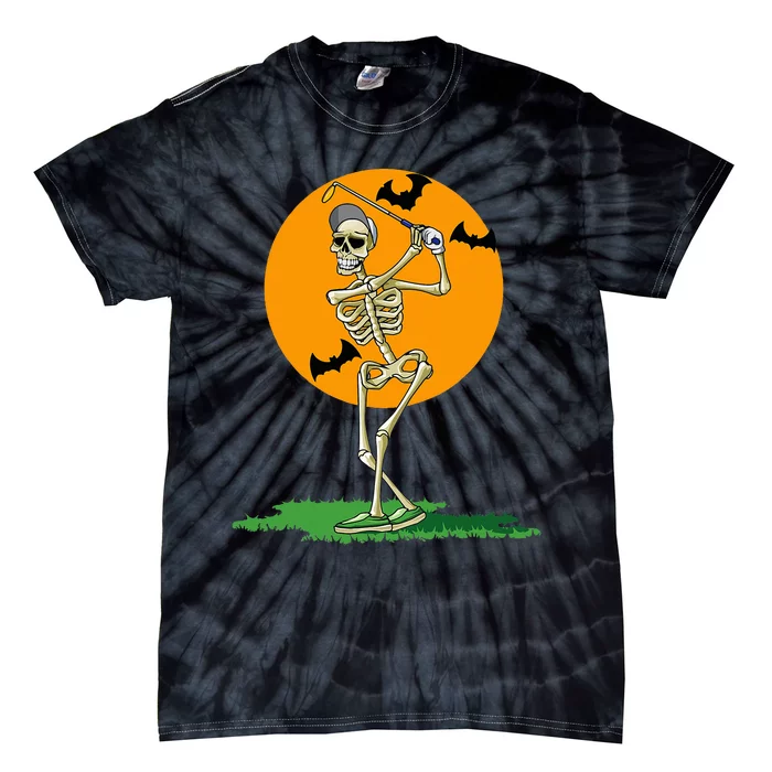 Golfing Skeleton Halloween Golf Halloween Golfer Tie-Dye T-Shirt