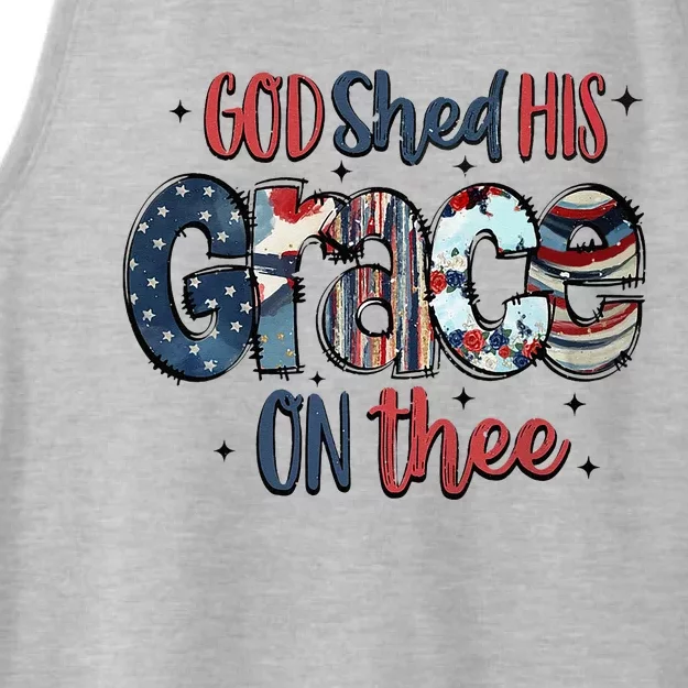 God Shed His Grace On Thee 4th Of July Groovy Patriotic Ladies Tri-Blend Wicking Tank