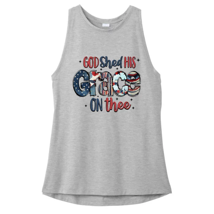 God Shed His Grace On Thee 4th Of July Groovy Patriotic Ladies Tri-Blend Wicking Tank