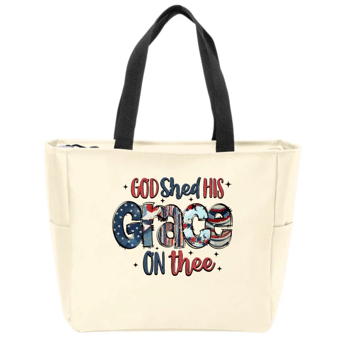 God Shed His Grace On Thee 4th Of July Groovy Patriotic Zip Tote Bag