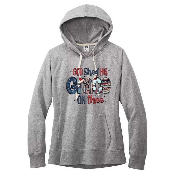 God Shed His Grace On Thee 4th Of July Groovy Patriotic Women's Fleece Hoodie