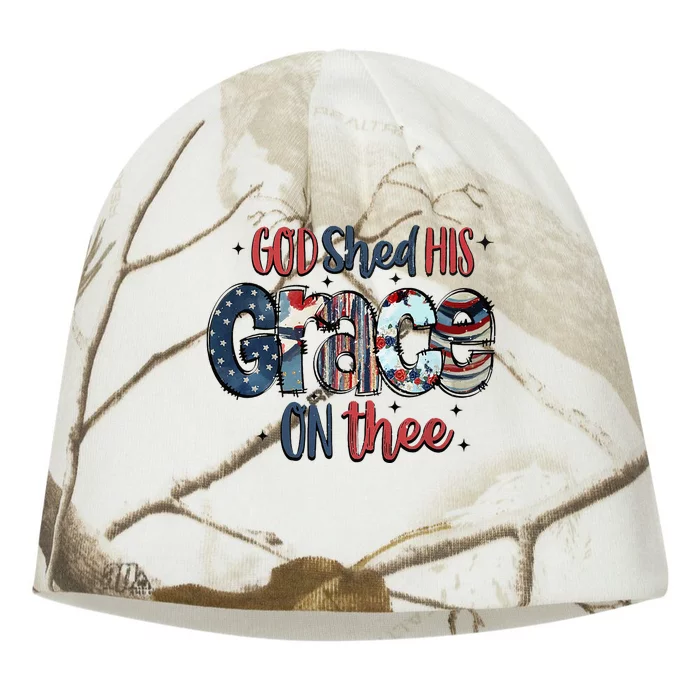 God Shed His Grace On Thee 4th Of July Groovy Patriotic Kati - Camo Knit Beanie