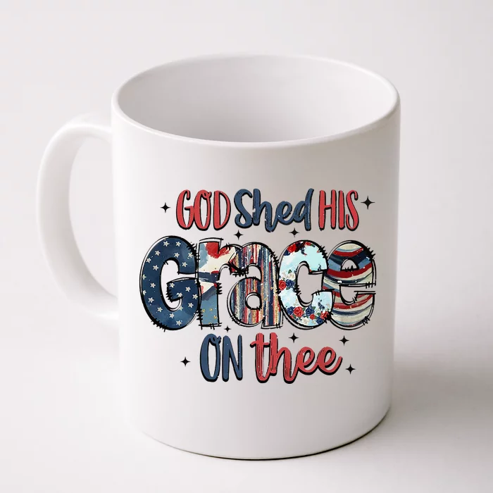 God Shed His Grace On Thee 4th Of July Groovy Patriotic Front & Back Coffee Mug