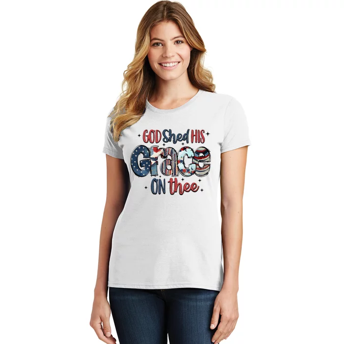 God Shed His Grace On Thee 4th Of July Groovy Patriotic Women's T-Shirt