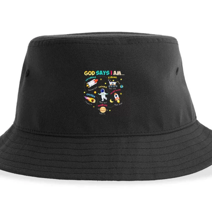 God Says I Am Outer Space Themed Bible Christian Sustainable Bucket Hat