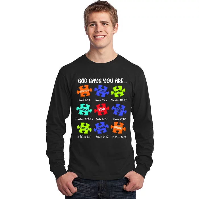 God Says I Am Autism Png Retro Autism Tall Long Sleeve T-Shirt