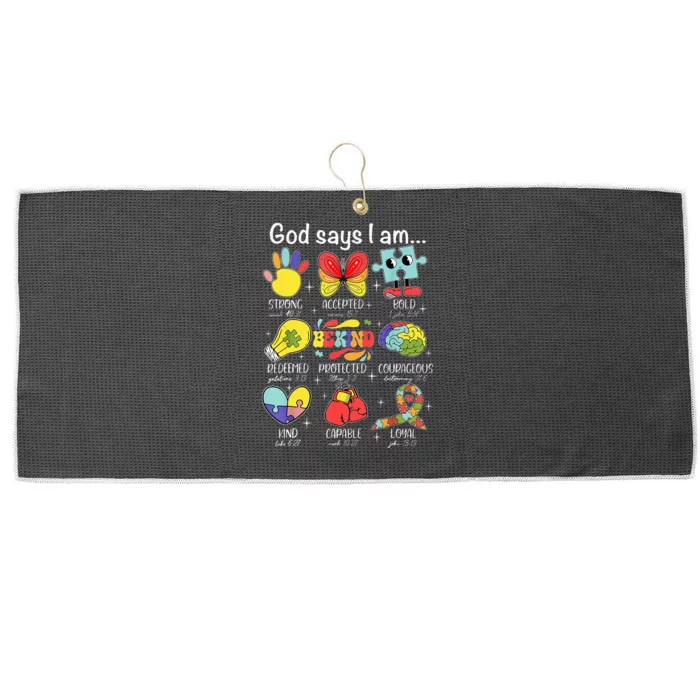 God Says I Am Autism Awareness Be Kind Christian Jesus Large Microfiber Waffle Golf Towel