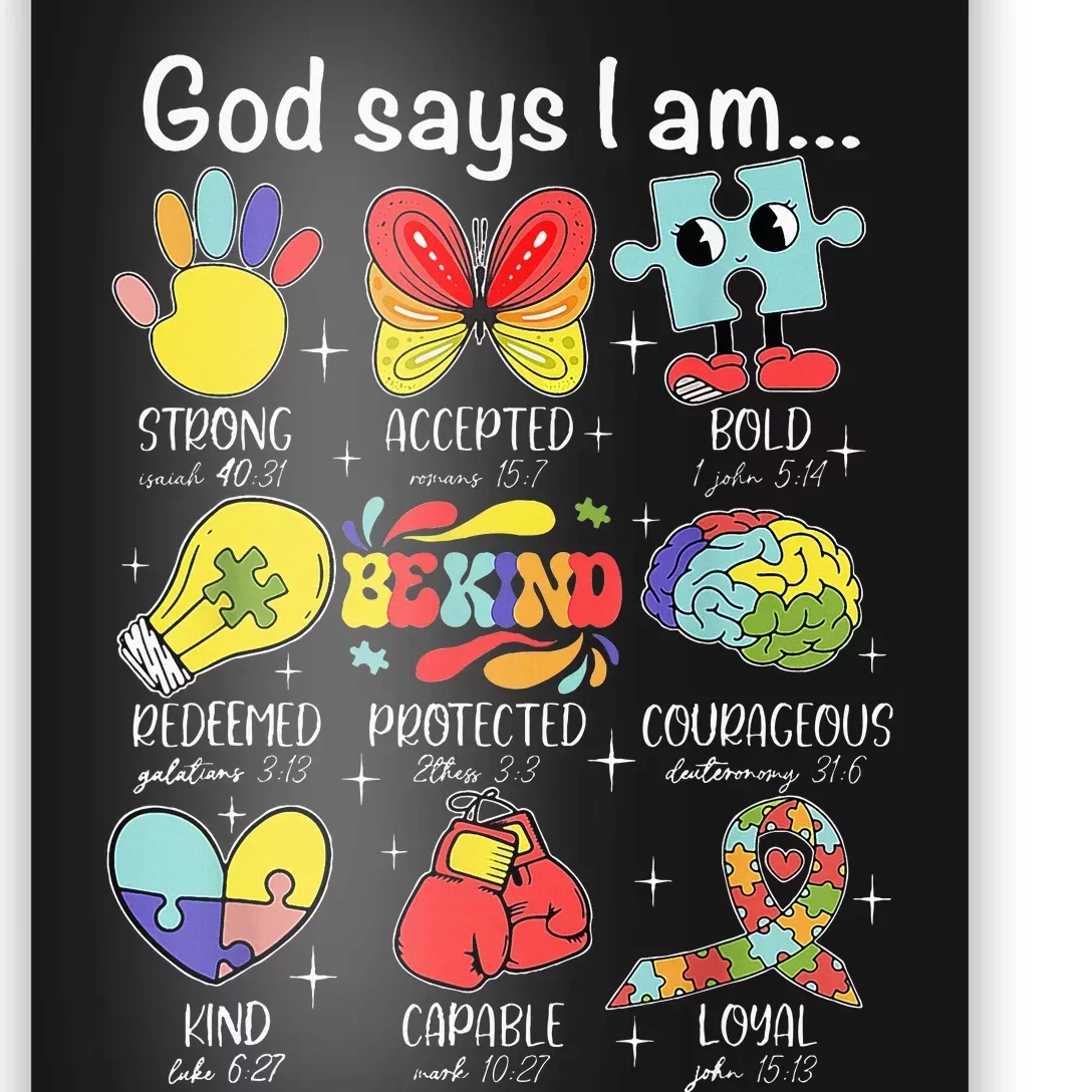 God Says I Am Autism Awareness Be Kind Christian Jesus Poster