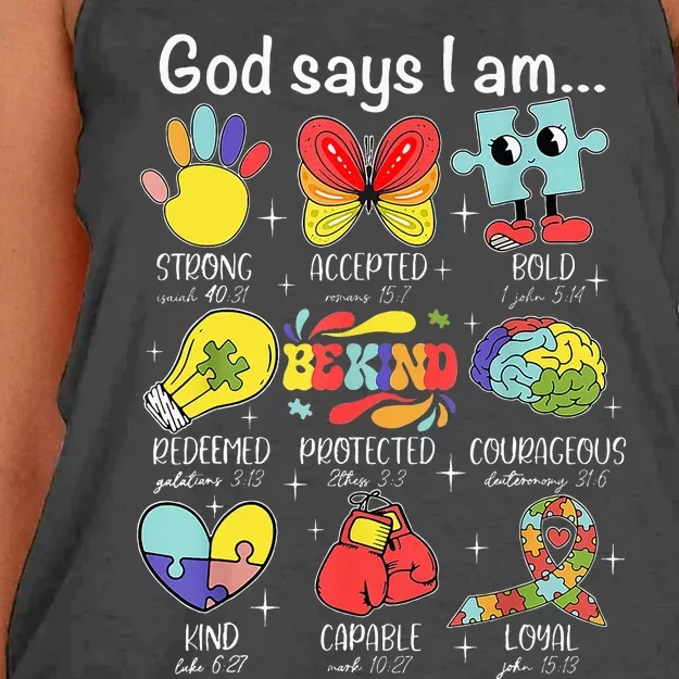 God Says I Am Autism Awareness Be Kind Christian Jesus Women's Knotted Racerback Tank