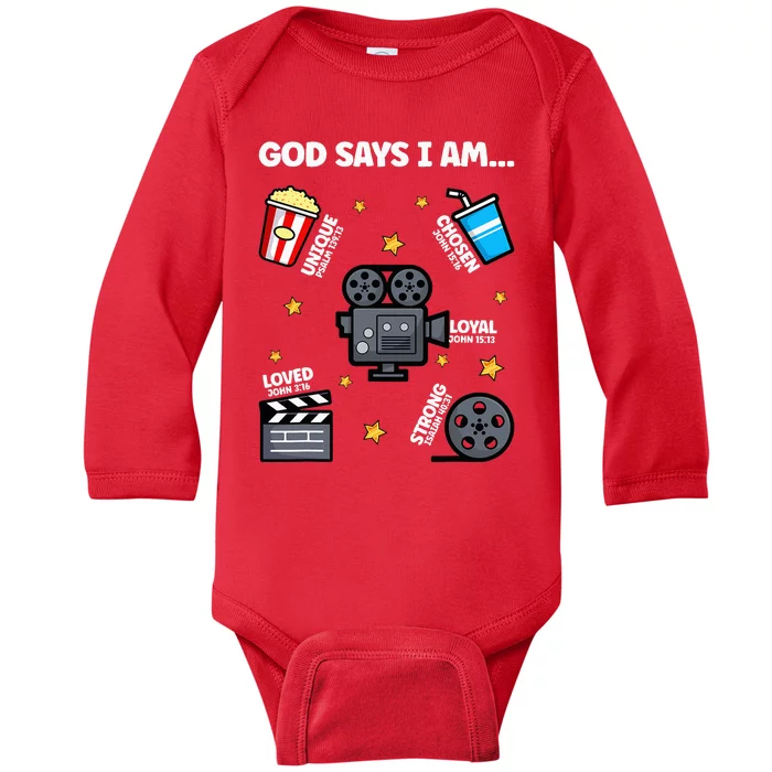 God Says I Am Watching Movie Lover Boy Girl Christian Baby Long Sleeve Bodysuit