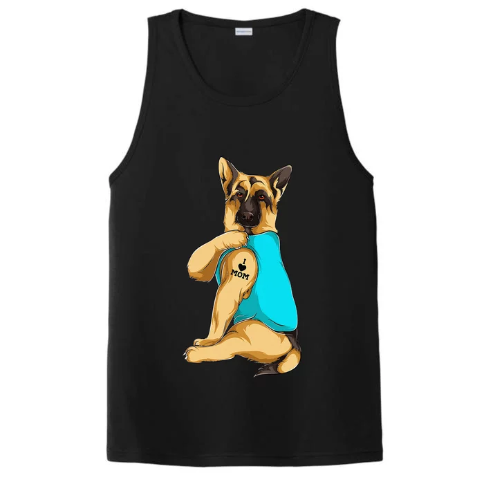 German Shepherd I Love Mom Tattoo Apparel Dog Mom Gift Women Performance Tank