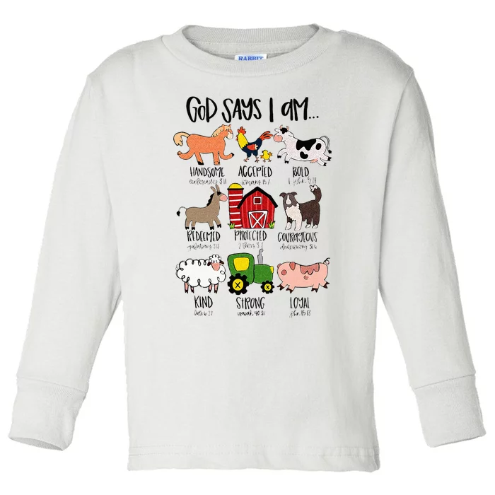 God Says I Am Animal Farms Funny Christian Lover Girls Toddler Long Sleeve Shirt