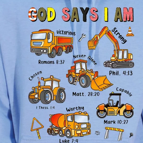 God Says I Am Construction Bible Verse Truck Unisex Surf Hoodie