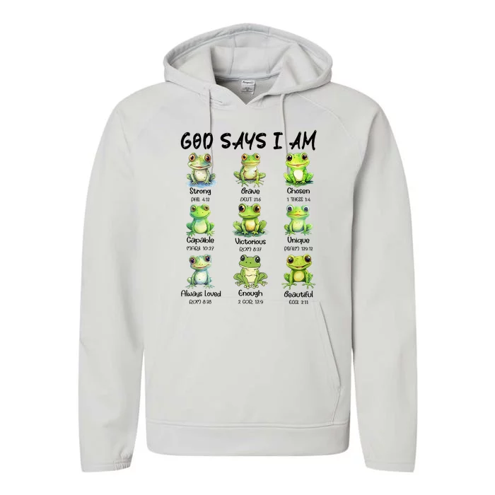 God Says I Am Christian Frog Love Funny Religious Jesus Performance Fleece Hoodie