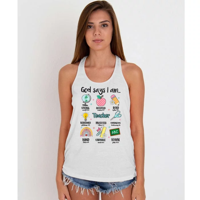 God Says I Am Teacher Life Women's Knotted Racerback Tank