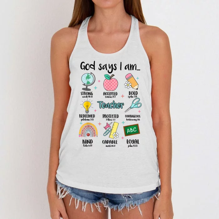 God Says I Am Teacher Life Women's Knotted Racerback Tank