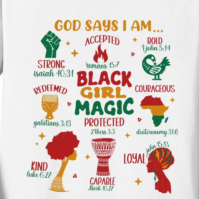 God Says I Am Black Christian Woman Kids Long Sleeve Shirt