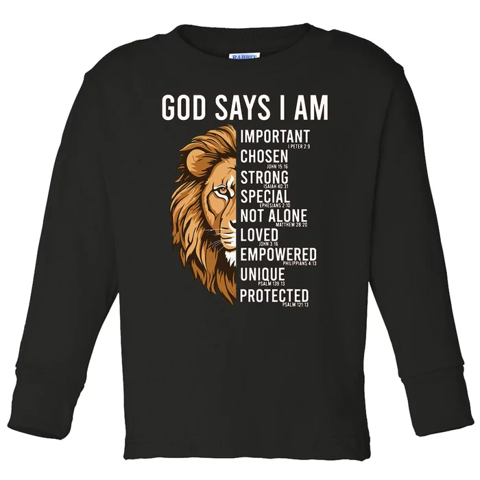 God Say I Am Christian Bible Verse Jesus Religious Faith Toddler Long Sleeve Shirt