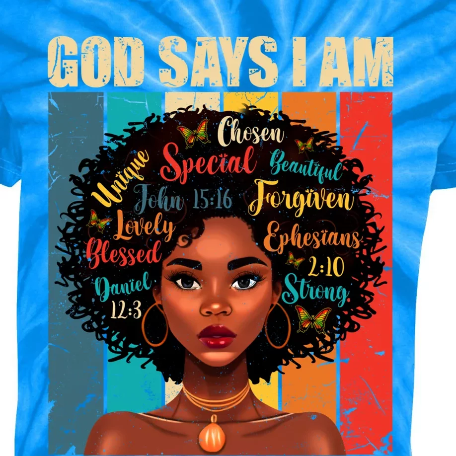 God Says I Am Black History Month Juneteenth African America Cute Gift Kids Tie-Dye T-Shirt