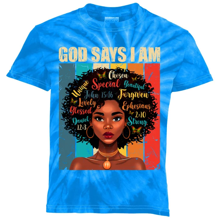 God Says I Am Black History Month Juneteenth African America Cute Gift Kids Tie-Dye T-Shirt