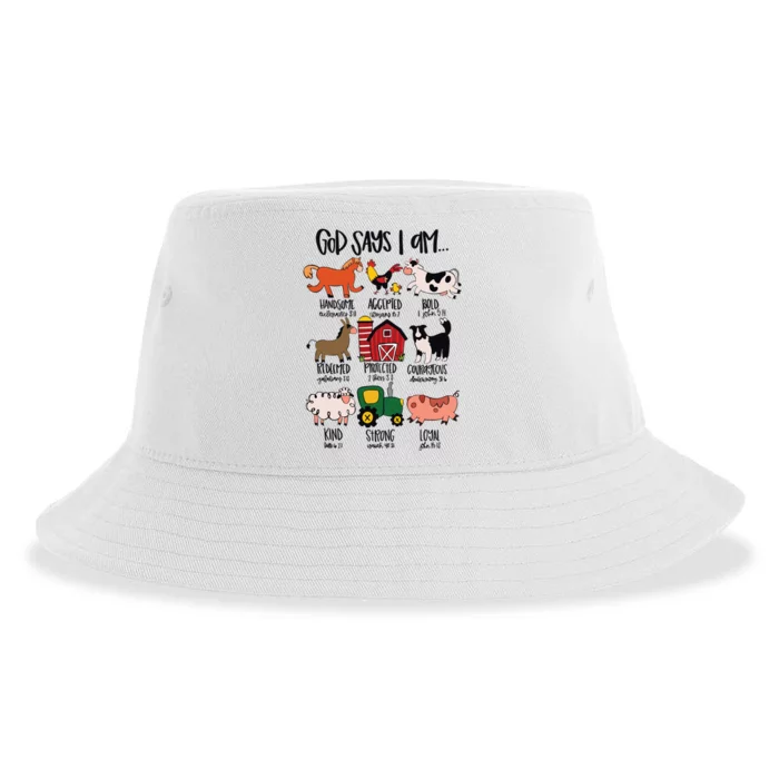 God Says I Am Animals Bible Verse Farmer Womens Kids Sustainable Bucket Hat