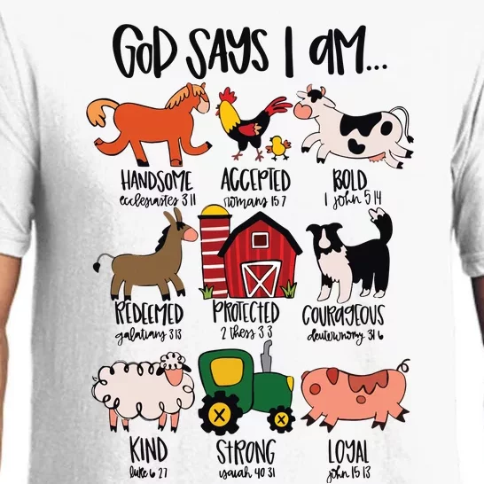 God Says I Am Animals Bible Verse Farmer Womens Kids Pajama Set