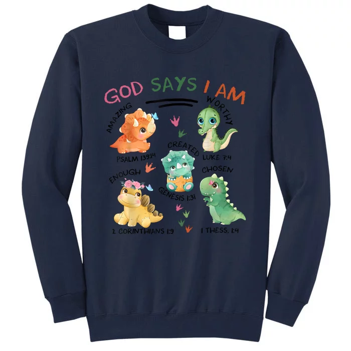 God Says I Am Cute Dinosaur Lovers Bible Christian Kids Boy Tall Sweatshirt