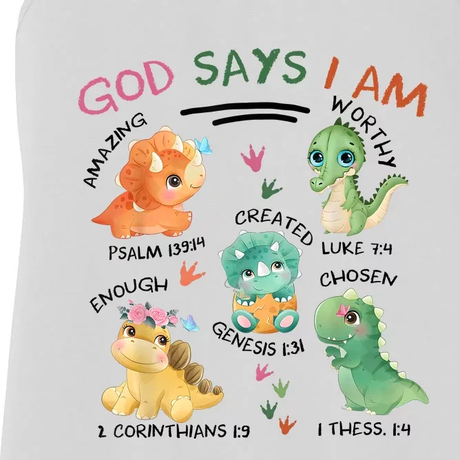 God Says I Am Cute Dinosaur Lovers Bible Christian Kids Boy Women's Racerback Tank