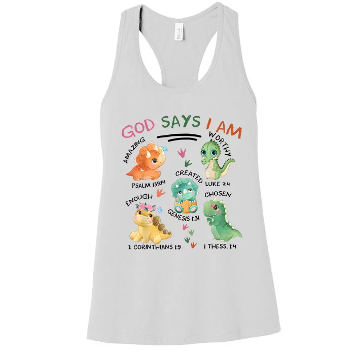 God Says I Am Cute Dinosaur Lovers Bible Christian Kids Boy Women's Racerback Tank