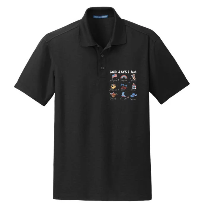 God Says I Am Funny July 4th Bible Verse Christian Dry Zone Grid Performance Polo