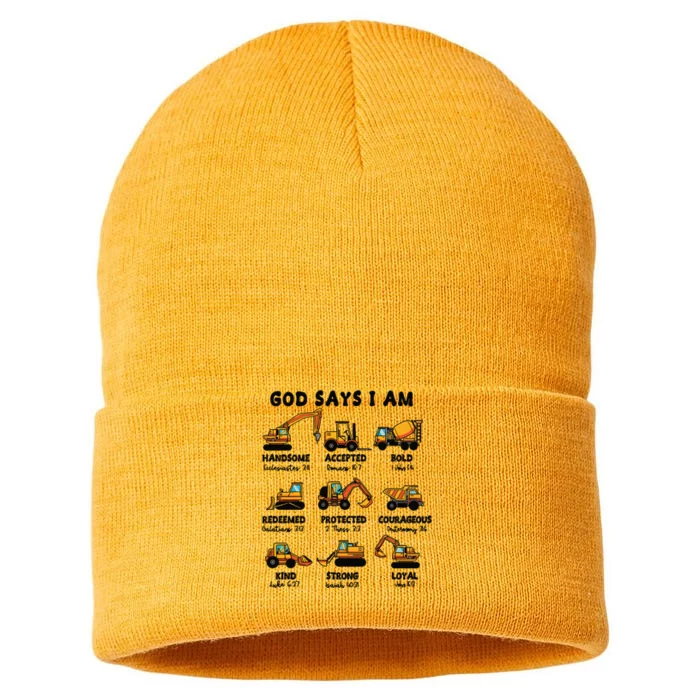 God Says I Am... Construction Trucks Bible Verses Sustainable Knit Beanie