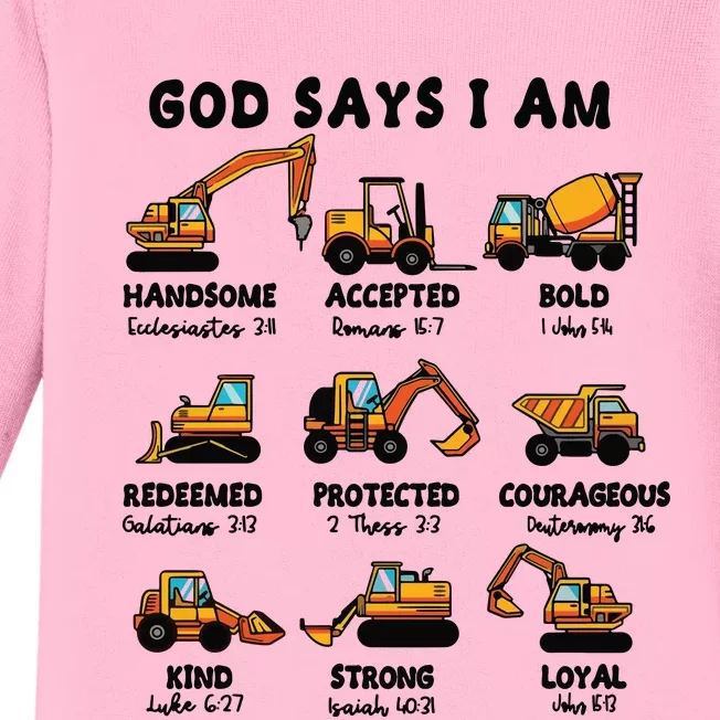 God Says I Am... Construction Trucks Bible Verses Baby Long Sleeve Bodysuit