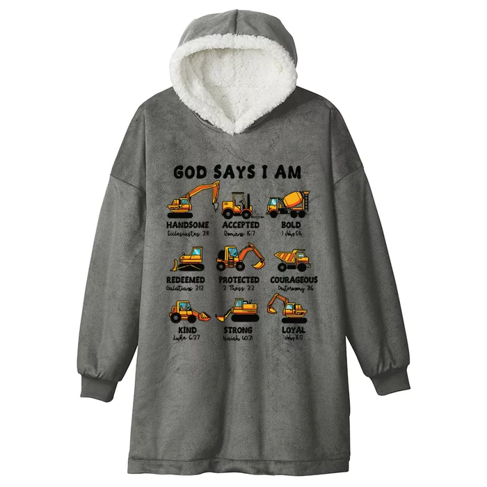 God Says I Am... Construction Trucks Bible Verses Hooded Wearable Blanket