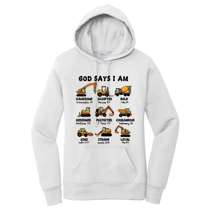 God Says I Am... Construction Trucks Bible Verses Women's Pullover Hoodie