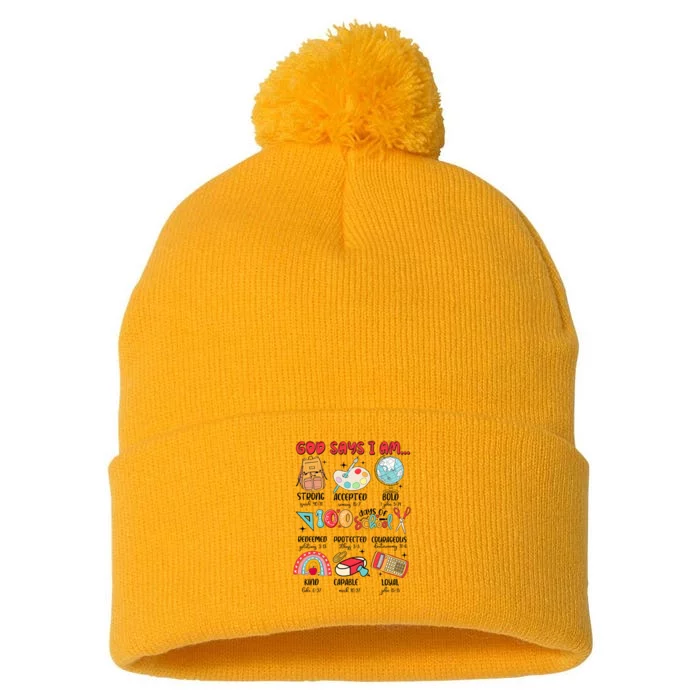 God Says I Am 100 Days Of School Pom Pom 12in Knit Beanie