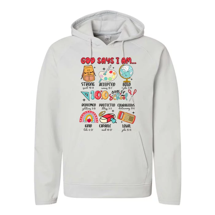 God Says I Am 100 Days Of School Performance Fleece Hoodie