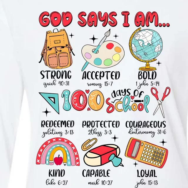 God Says I Am 100 Days Of School Womens Cotton Relaxed Long Sleeve T-Shirt