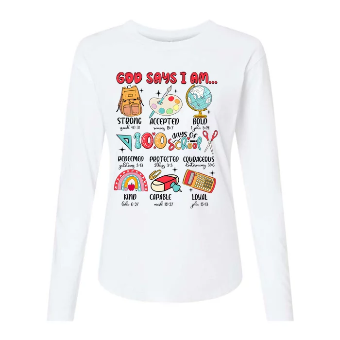 God Says I Am 100 Days Of School Womens Cotton Relaxed Long Sleeve T-Shirt